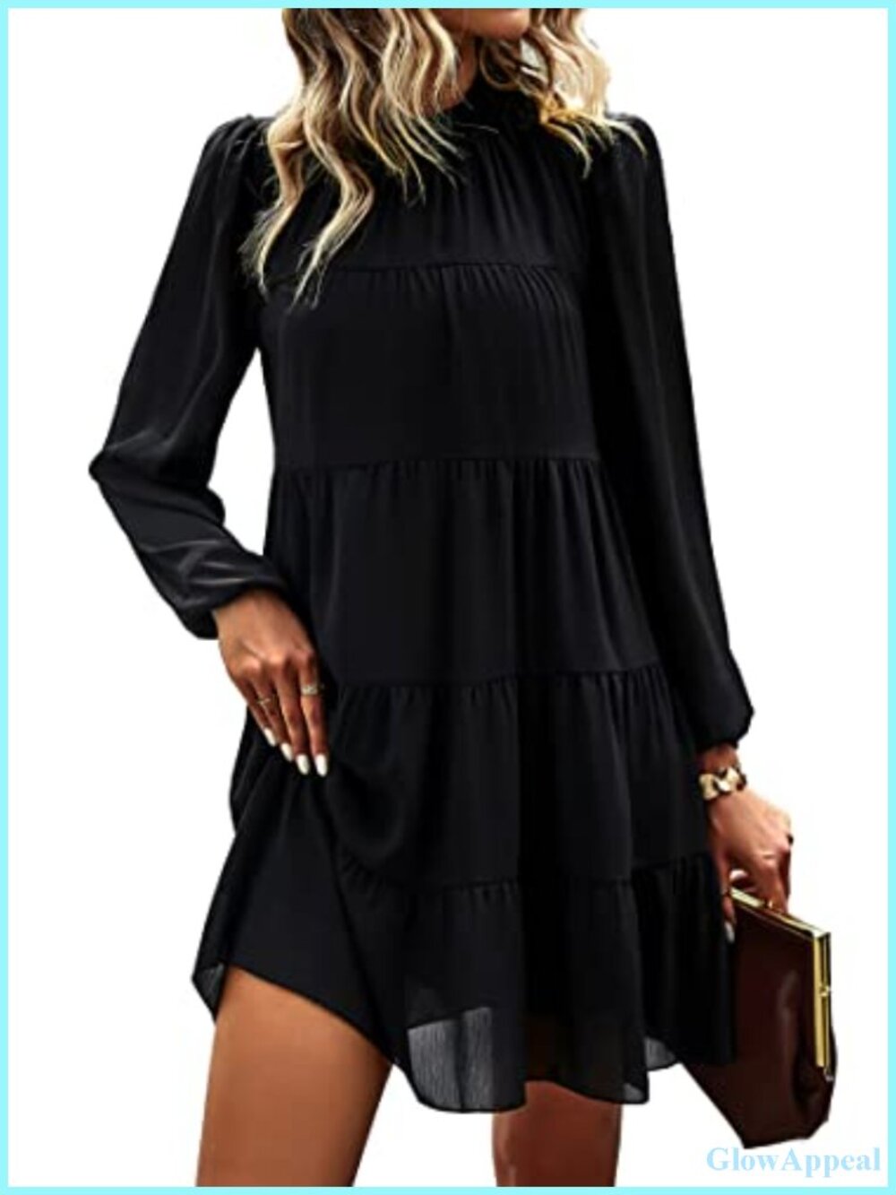 Long Sleeve Babydoll Dress 100% Polyester Loose Fit Mini Casual Flowy Ruffle